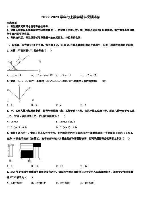 2022-2023学年北京市西城区北师大附属实验中学七年级数学第一学期期末联考试题含解析