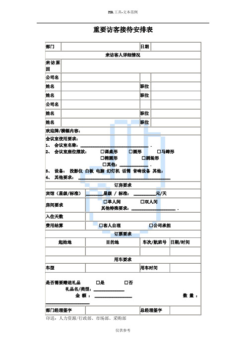 重要访客接待安排表