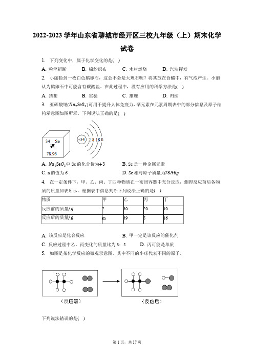 2022-2023学年山东省聊城市经开区三校九年级(上)期末化学试卷+答案解析(附后)