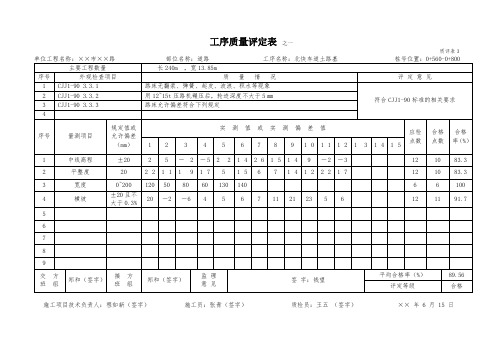 工序质量评定表