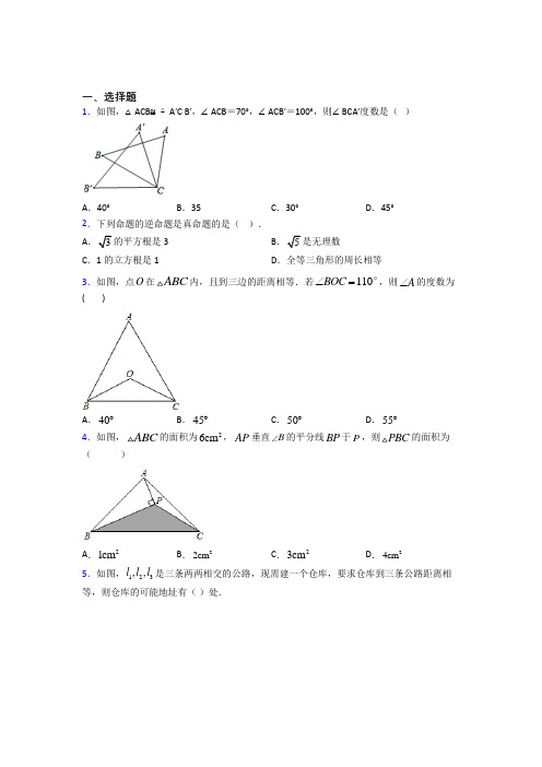 《好题》初中八年级数学上册第十二章《全等三角形》经典练习题(含答案)