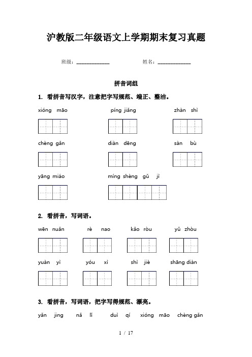 沪教版二年级语文上学期期末复习真题