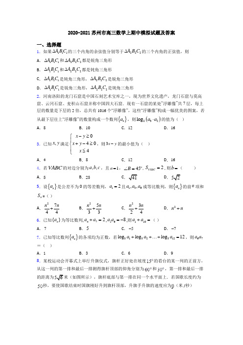 2020-2021苏州市高三数学上期中模拟试题及答案