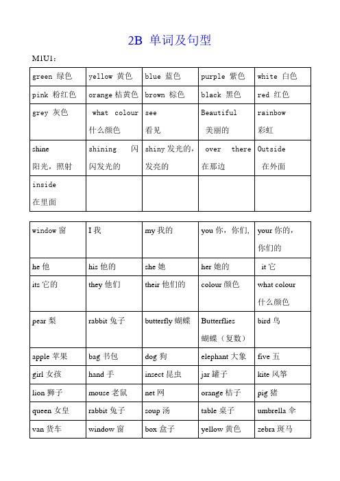 上海版小学二年级下英语单词及句型