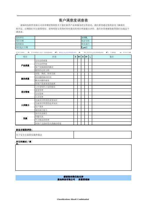 软件开发客户满意度调查表