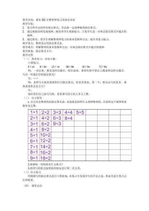 二年级下册表内除法(二)整理及复习教案