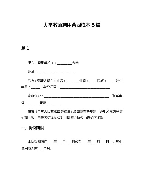 大学教师聘用合同样本5篇