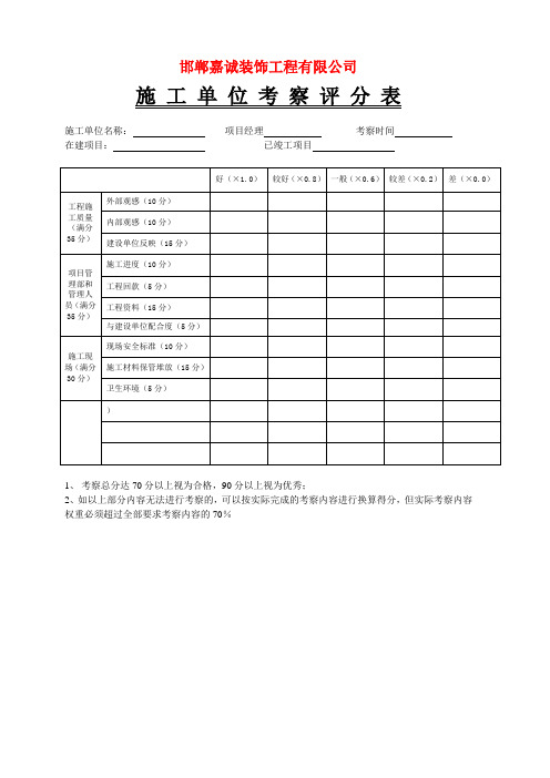 施工单位考察评分表及评分标准