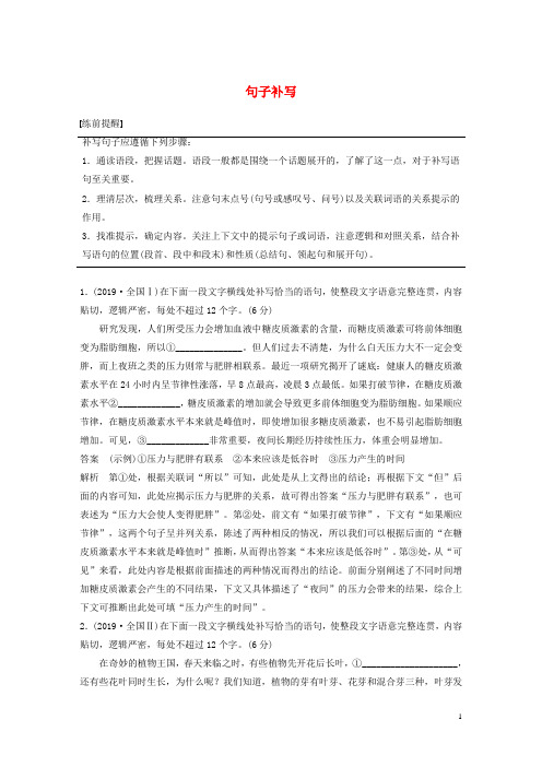 2020年高考语文二轮复习专题一语言表达训练二句子补写教案