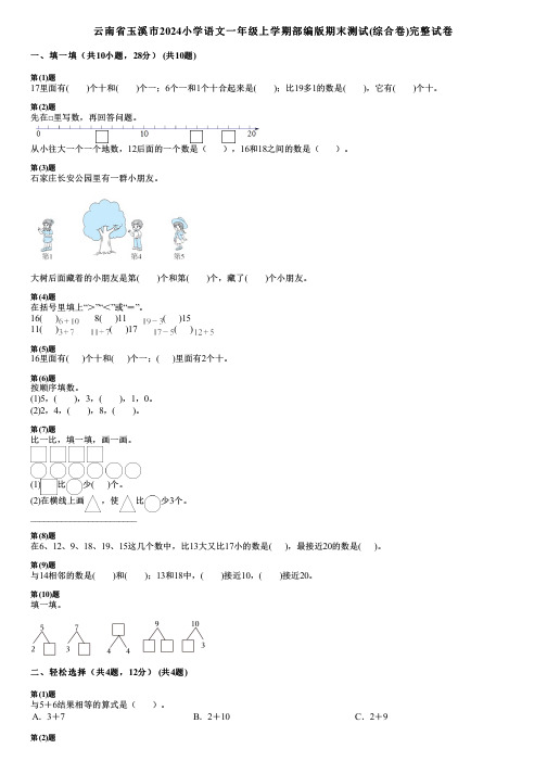 云南省玉溪市2024小学数学一年级上学期部编版期末测试(综合卷)完整试卷