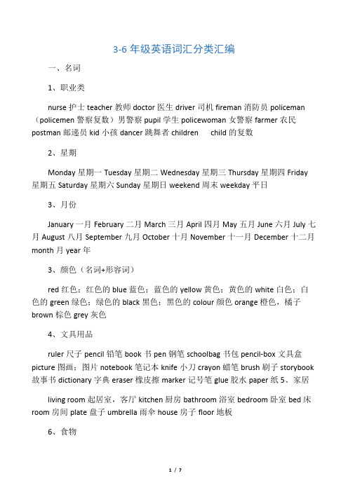 湘少版小学英语单词分类汇总表