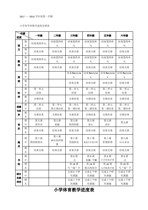 小学各学科教学进度安排表