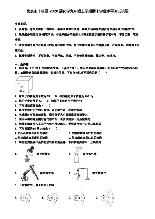 北京市丰台区2020届化学九年级上学期期末学业水平测试试题