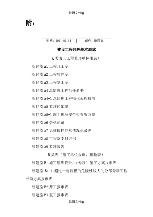 新版浙江省工程建设标准表格之欧阳文创编