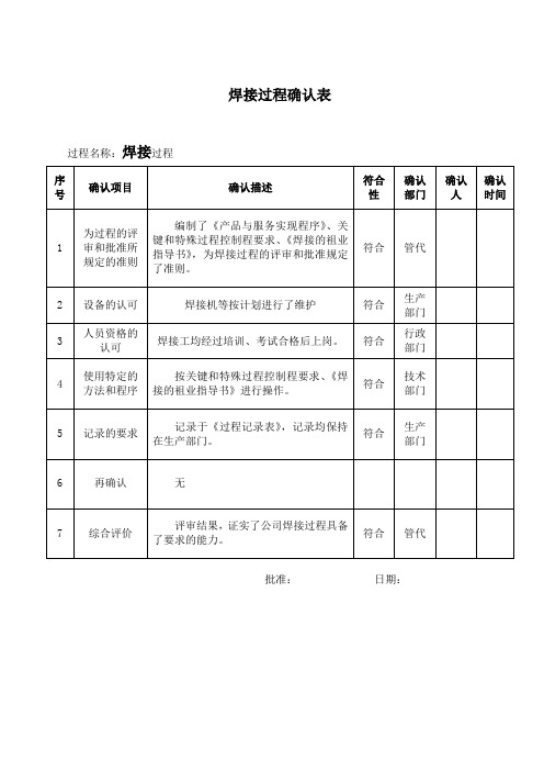 焊接特殊过程确认表 - 副本