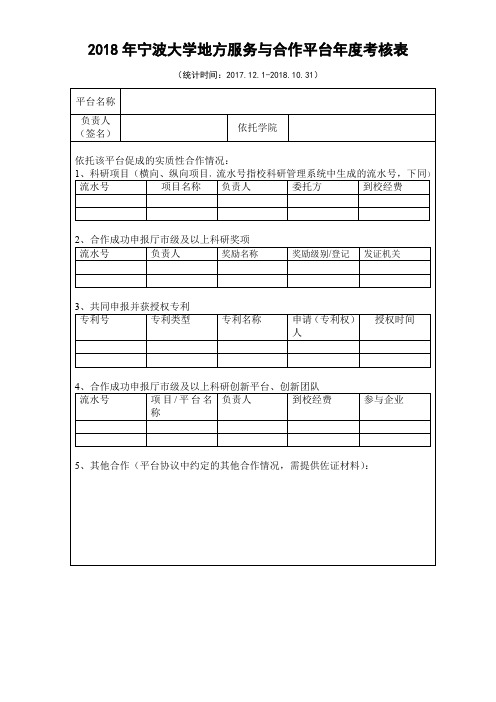 2018年宁波大学地方服务与合作平台考核表