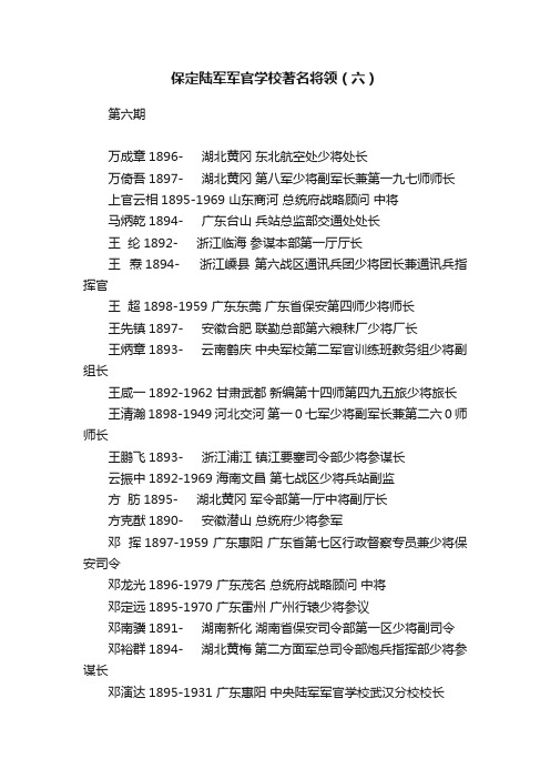 保定陆军军官学校著名将领（六）