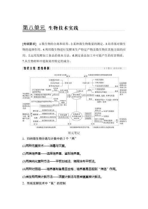 2018版高考生物全国版二轮专题复习配套文档：第八单元 生物技术实践 Word版含答案