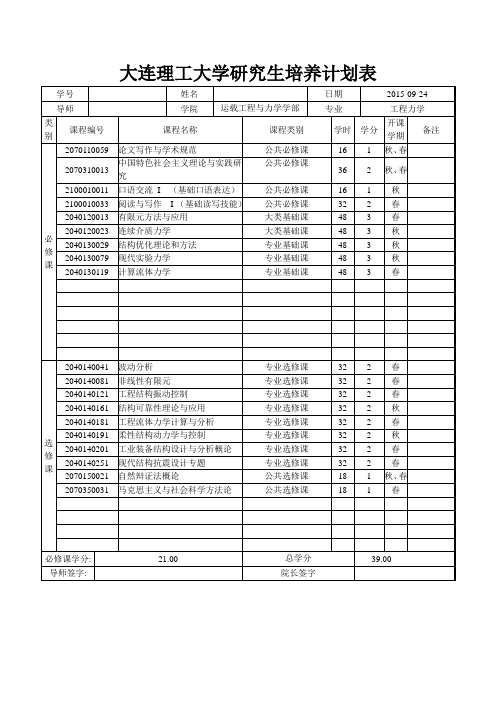 大连理工大学研究生培养计划表