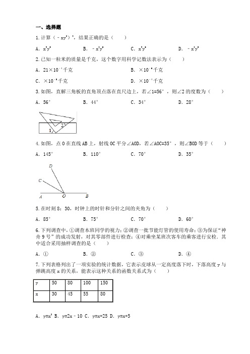 五四制-鲁教版-初一下学期数学期末考试试题