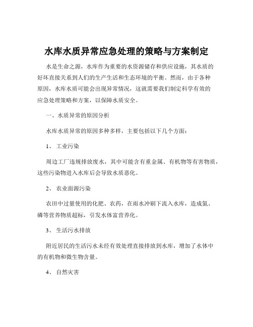 水库水质异常应急处理的策略与方案制定