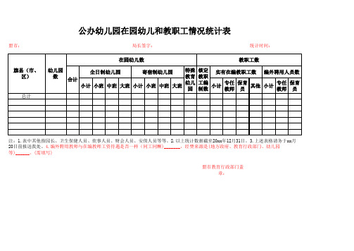 公办幼儿园在园幼儿和教职工统计表