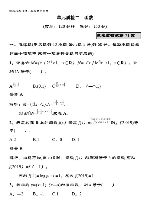 高优指导2018高三数学(浙江)参考练习单元质检二函数含解析