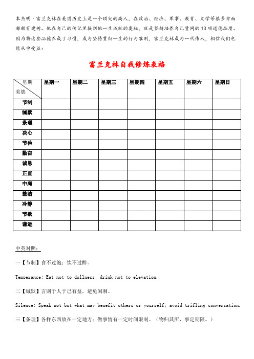 富兰克林自我修炼表格-最新编辑,内容前后一致,含中英文对照