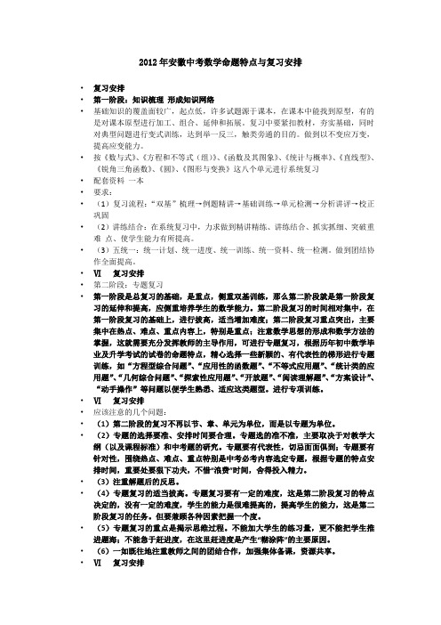 2012年安徽中考数学命题特点与复习安排
