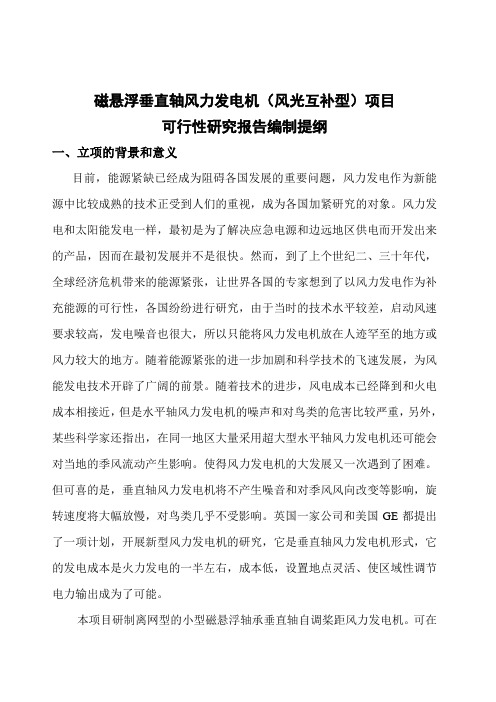 磁悬浮垂直轴风力发电机(风光互补型)项目可行性研究报告编制提纲