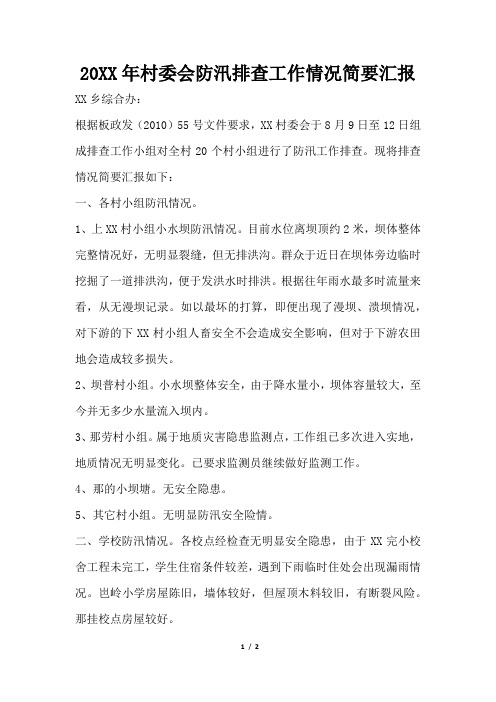 2019年村委会防汛排查工作情况简要汇报
