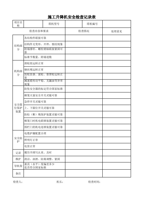 施工升降机安全检查记录表