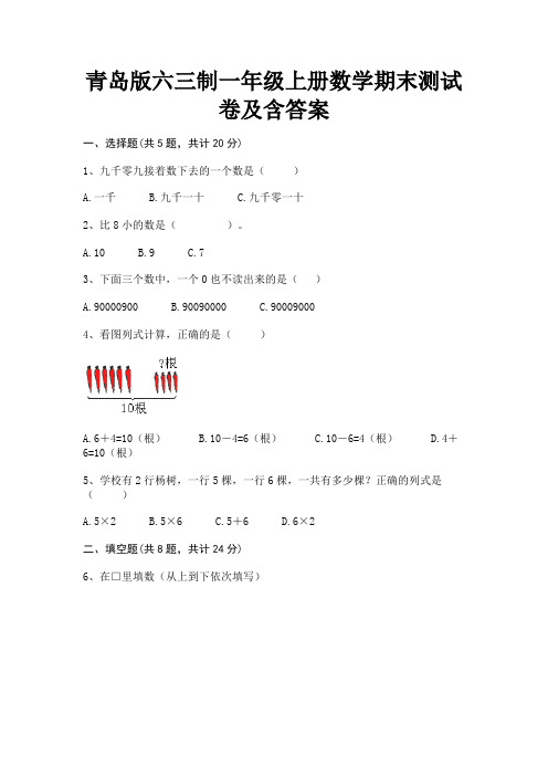 青岛版六三制一年级上册数学期末测试卷及含答案