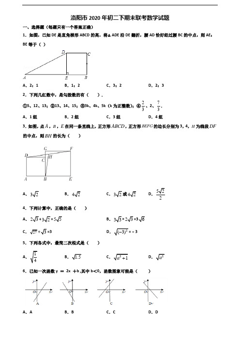 洛阳市2020年初二下期末联考数学试题含解析