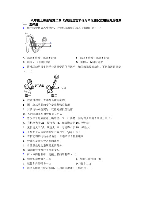 八年级上册生物第二章 动物的运动和行为单元测试汇编经典及答案(3)