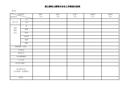 星之路幼儿园每日安全工作检查记录表