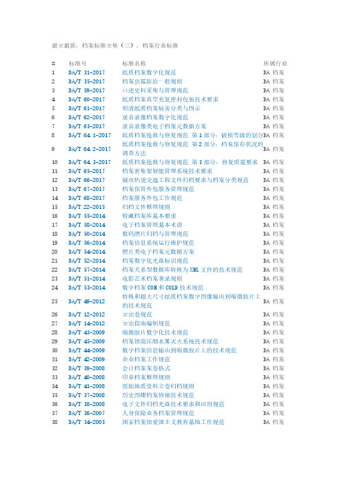 最全最新,档案标准全集(三)：档案行业标准