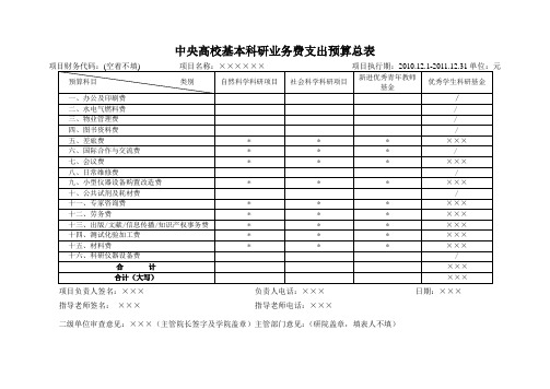 预算表填表样式及填表说明