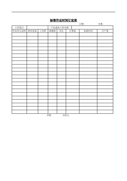 标准作业时间订定表