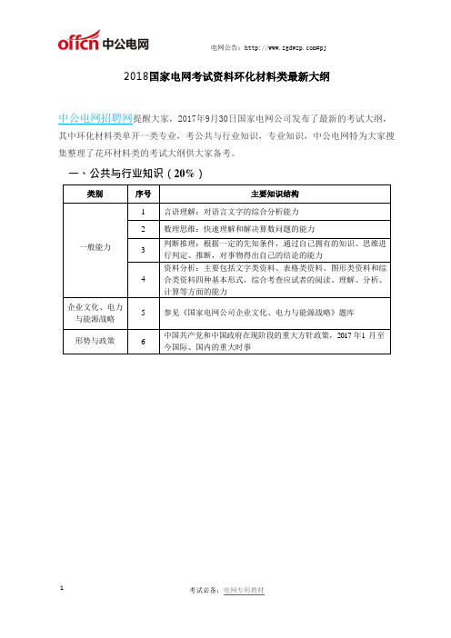 2018国家电网考试资料环化材料类最新大纲