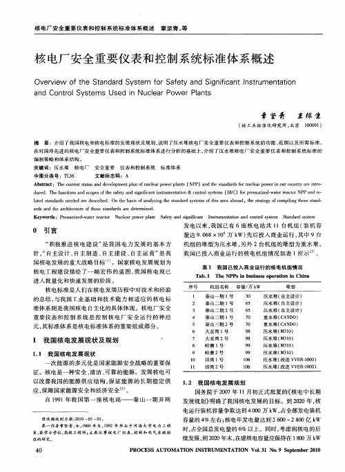 核电厂安全重要仪表和控制系统标准体系概述