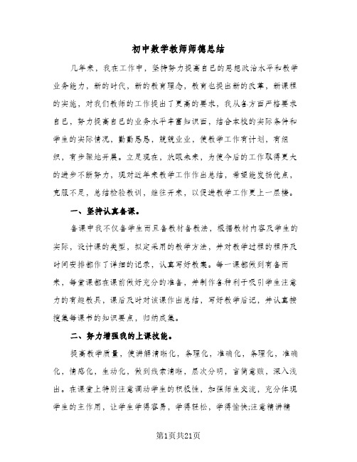 初中数学教师师德总结(9篇)