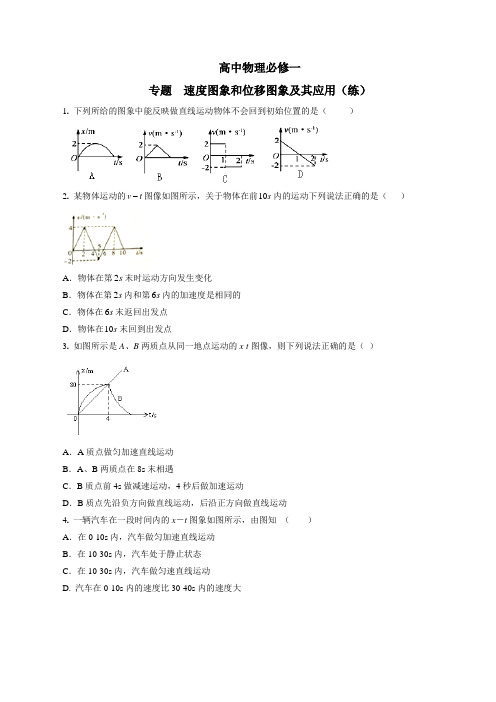 1.2 速度图象和位移图象及其应用(练习题)-2016-2017学年高一物理必修1(原卷版)