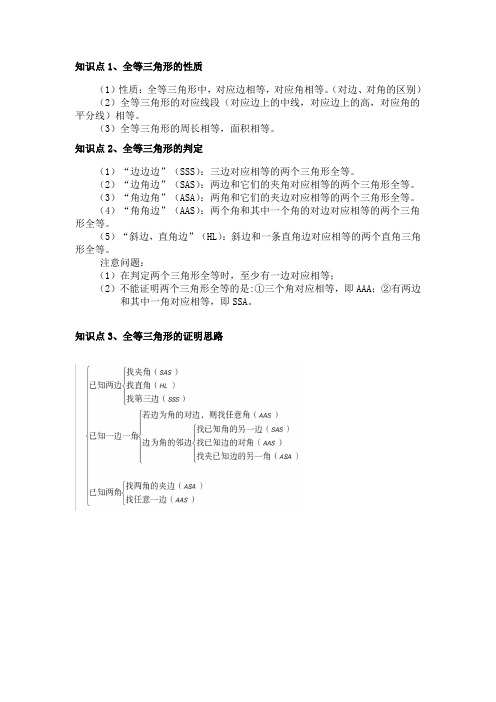 知识点1、全等三角形的性质