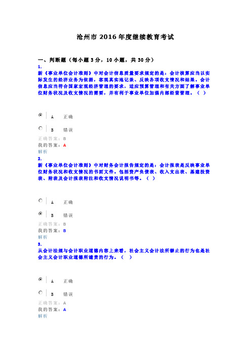 沧州市2016年度继续教育考试