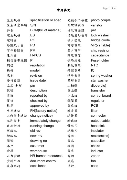 常用中英文对照表