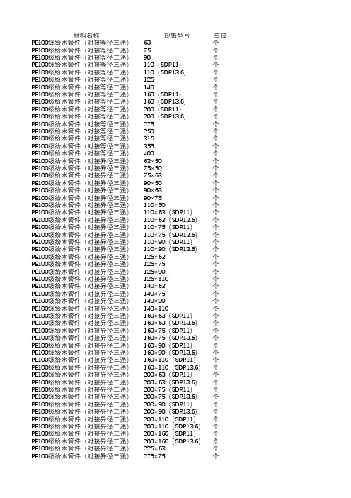 PE100级给水管件(对接异径三通)规格大全