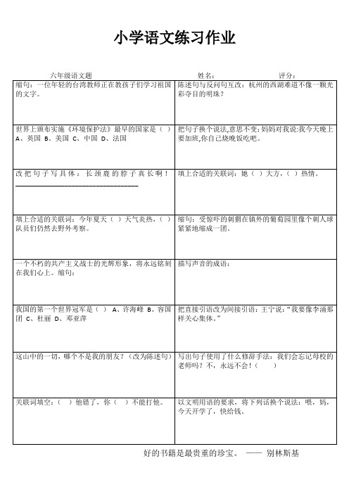 小学六年级语文课堂自评训练 (33)