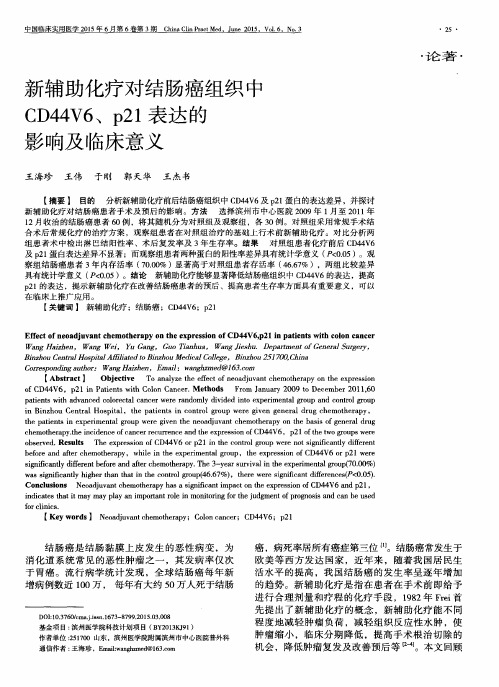 新辅助化疗对结肠癌组织中CD44V6、p21表达的影响及临床意义