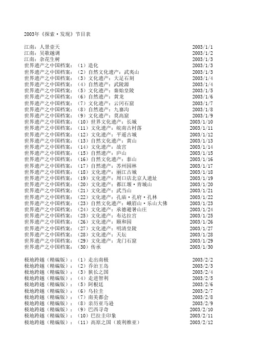 2003年《探索·发现》节目表